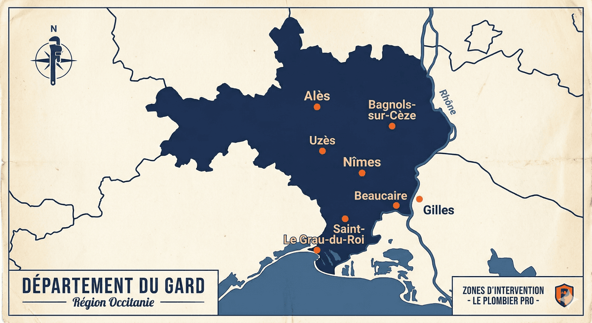 Carte du Gard - Zone d'intervention
